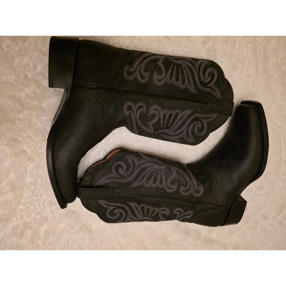 JB Dillon Mens or women Black Goat Leather Square Toe Western Cowboy Boots 7.5 B